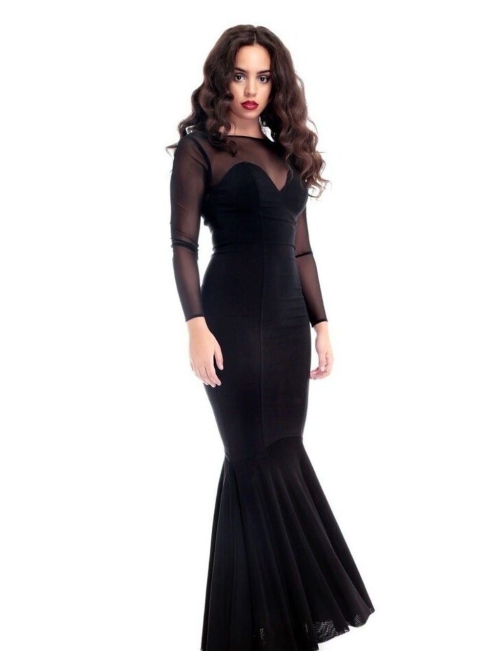 Collectif Elegant Black Mesh Mermaid Gown Medium